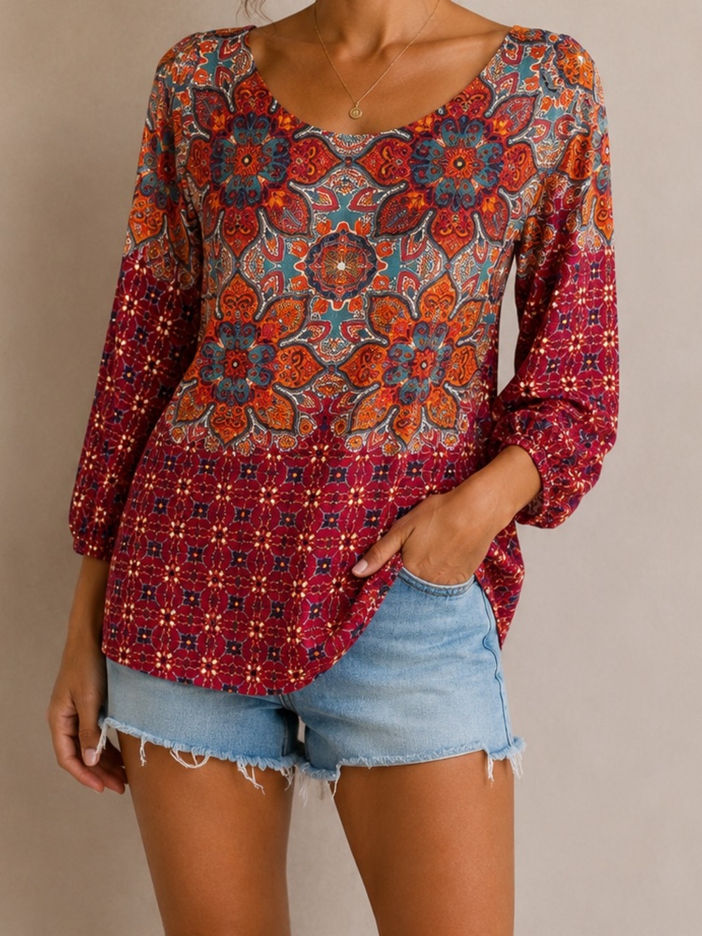Faith & Joy Red Paisley Boho women’s top small